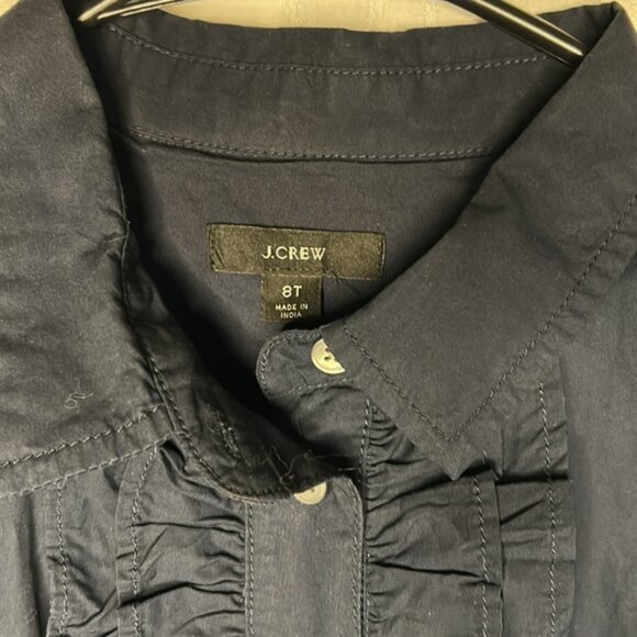 J CREW dark blue cotton maxi dress with ruffles. Large tie belt. Size 8T. - Picture 3 of 12